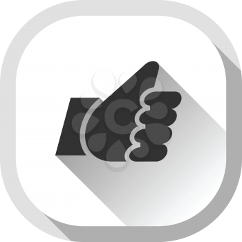 Thumb up, gray square button, hand with shadow