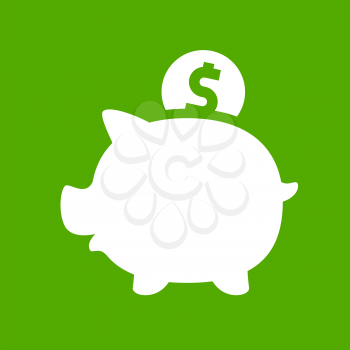 White piggy bank on a green square