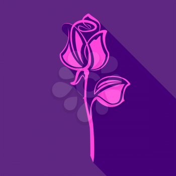 Bright pink rose, on a violet background, vector illustration