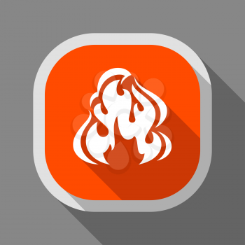 Fire flame, icon with shadow on a rounded square button