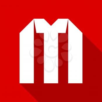 Alphabet paper cut white letter M, on color square