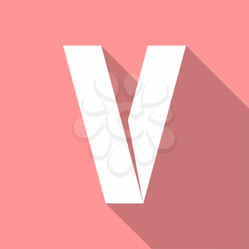 Alphabet paper cut white letter V, on color square