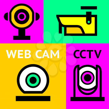 CCTV notice. Set video surveillance, vector illustration
