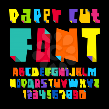 Colored letters, cut from paper with bent color angle, uppercase