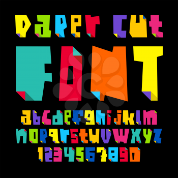 Colored letters, cut from paper with bent color angle, lower case