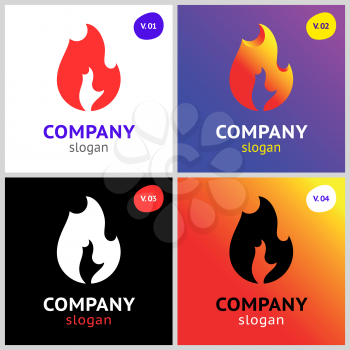 fire flames, new colored set on gradient background