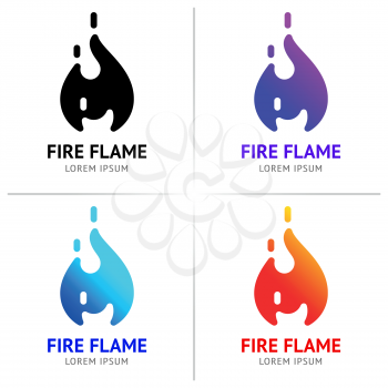 Fire flames with sparks, colored vector set