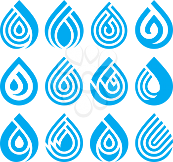 Set of bue different water drop vector icons. Design element for your logo