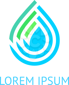 Water drop symbol, green blue template for logo