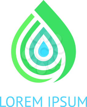 Water drop symbol, green blue template for logo