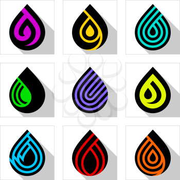 Water drop symbols, set colored signs for logo