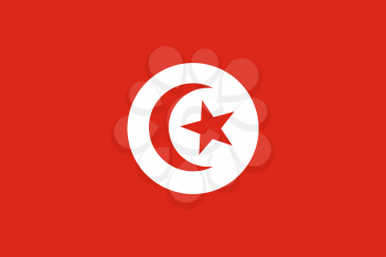 Flag of Tunisia. Rectangular shape icon on white background, vector illustration.