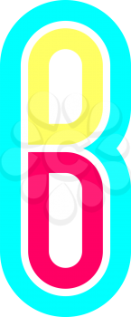 Latin alphabet, Font in the Disco style, bright multi-color letter B