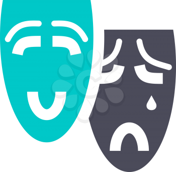 theatrical masks, gray turquoise icon on a white background