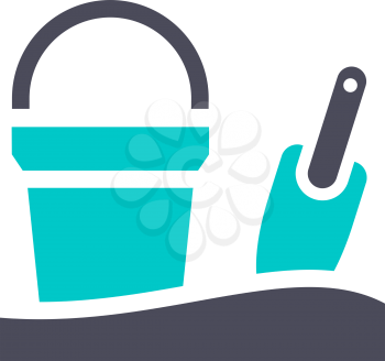 Baby bucket and sand shovel, gray turquoise icon on a white background