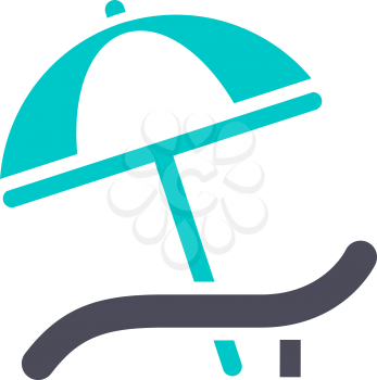 Beach chair and beach parasol gray turquoise icon on a white background