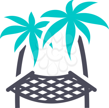Hammock on a palm tree, gray turquoise icon on a white background