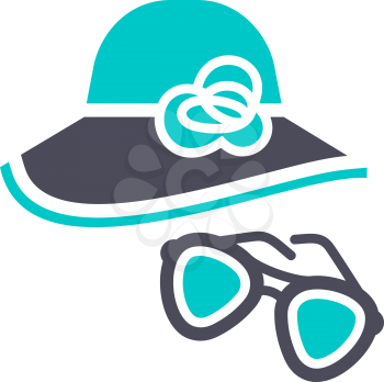 Sunglasses and hat, gray turquoise icon on a white background