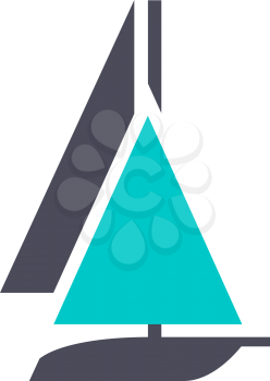 Yacht icon, gray turquoise icon on a white background