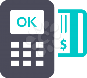 Payment terminal icon, gray turquoise icon on a white background