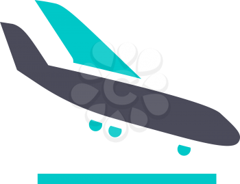 Plane down icon, gray turquoise icon on a white background