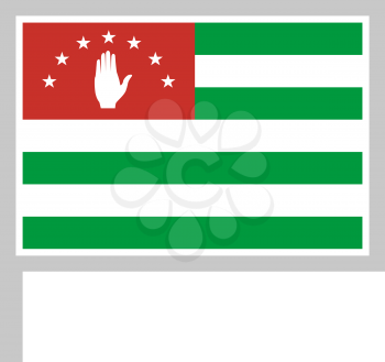 Abkhazia flag on flagpole, rectangular shape icon on white background, vector illustration.