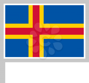Aland flag on flagpole, rectangular shape icon on white background, vector illustration.