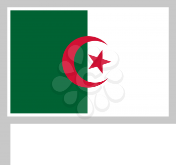 Algeria flag on flagpole, rectangular shape icon on white background, vector illustration.