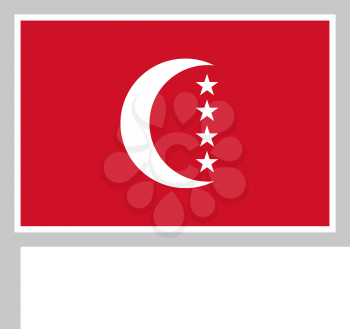 Anjouan flag on flagpole until 2013, rectangular shape icon on white background, vector illustration.