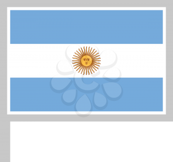 Argentina flag on flagpole, rectangular shape icon on white background, vector illustration.