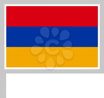 Armenia flag on flagpole, rectangular shape icon on white background, vector illustration.