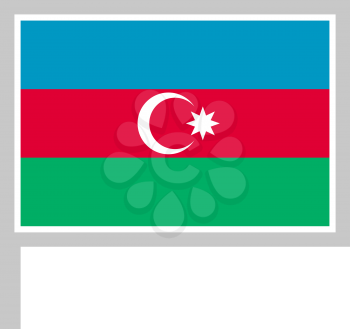 Azerbaijan flag on flagpole, rectangular shape icon on white background, vector illustration.
