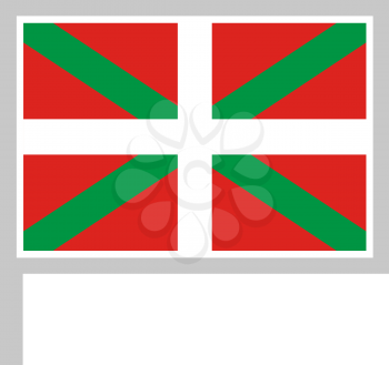 Basque country flag on flagpole, rectangular shape icon on white background, vector illustration.
