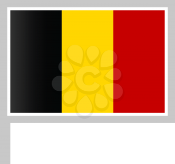 Belgium flag on flagpole, rectangular shape icon on white background, vector illustration.