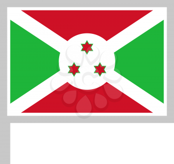 Burundi flag on flagpole, rectangular shape icon on white background, vector illustration.