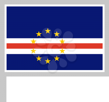Cape Verde flag on flagpole, rectangular shape icon on white background, vector illustration.