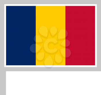 Republic of Chad flag on flagpole, rectangular shape icon on white background, vector illustration.