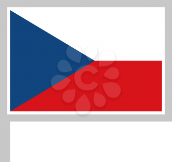 Czech republic flag on flagpole, rectangular shape icon on white background, vector illustration.