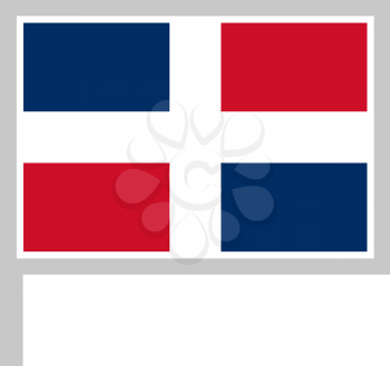 Dominican republic flag on flagpole, rectangular shape icon on white background, vector illustration.