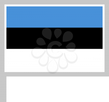 Estonia flag on flagpole, rectangular shape icon on white background, vector illustration.