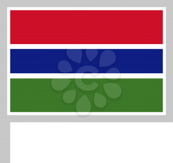 Gambia flag on flagpole, rectangular shape icon on white background, vector illustration.