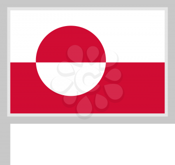 Greenland flag on flagpole, rectangular shape icon on white background, vector illustration.