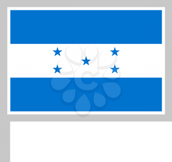 Honduras flag on flagpole, rectangular shape icon on white background, vector illustration.