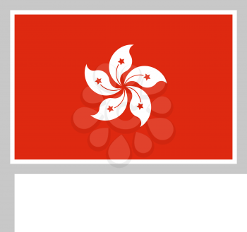 Hong Kong flag on flagpole, rectangular shape icon on white background, vector illustration.