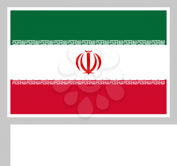 Iran flag on flagpole, rectangular shape icon on white background, vector illustration.