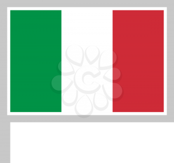 Italy flag on flagpole, rectangular shape icon on white background, vector illustration.