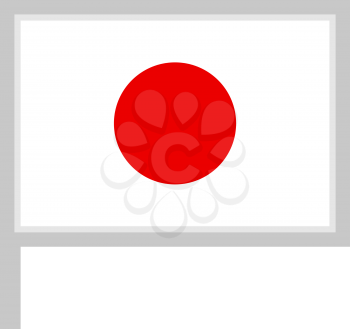 Japan flag on flagpole, rectangular shape icon on white background, vector illustration.