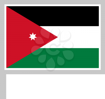 Jordan flag on flagpole, rectangular shape icon on white background, vector illustration.