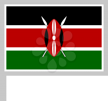 Kenya flag on flagpole, rectangular shape icon on white background, vector illustration.