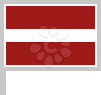 Latvia flag on flagpole, rectangular shape icon on white background, vector illustration.